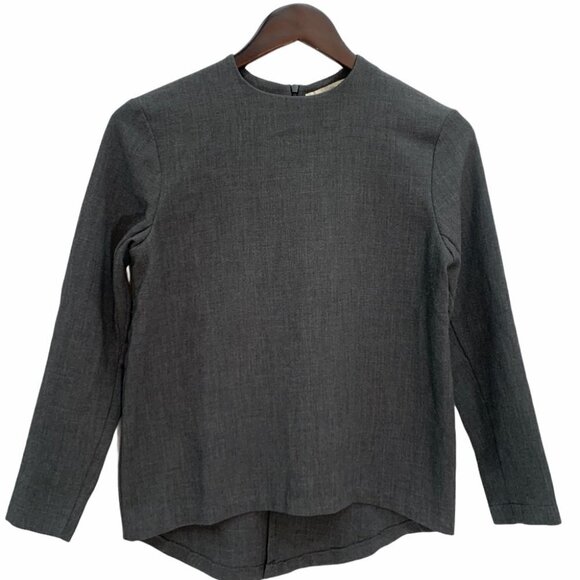 oak+fort Grey Long Sleeve Top Blouse Tuxedo Back XS - Picture 3 of 8